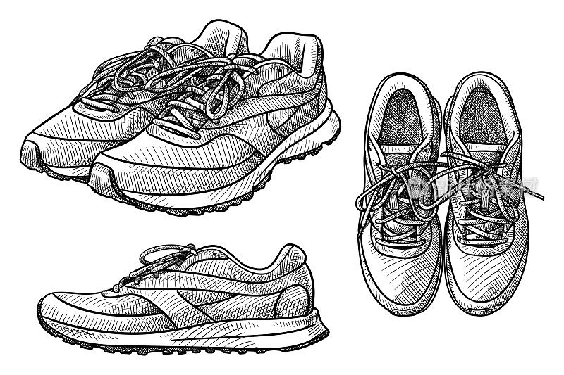 Set of vector drawings of a pair of running shoes